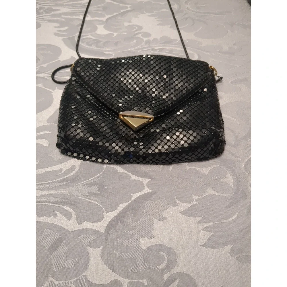 Sparkly Vintage 80s Purse Black Sequin Aluminum Mesh‎ Shoulder Strap Bag Glam
